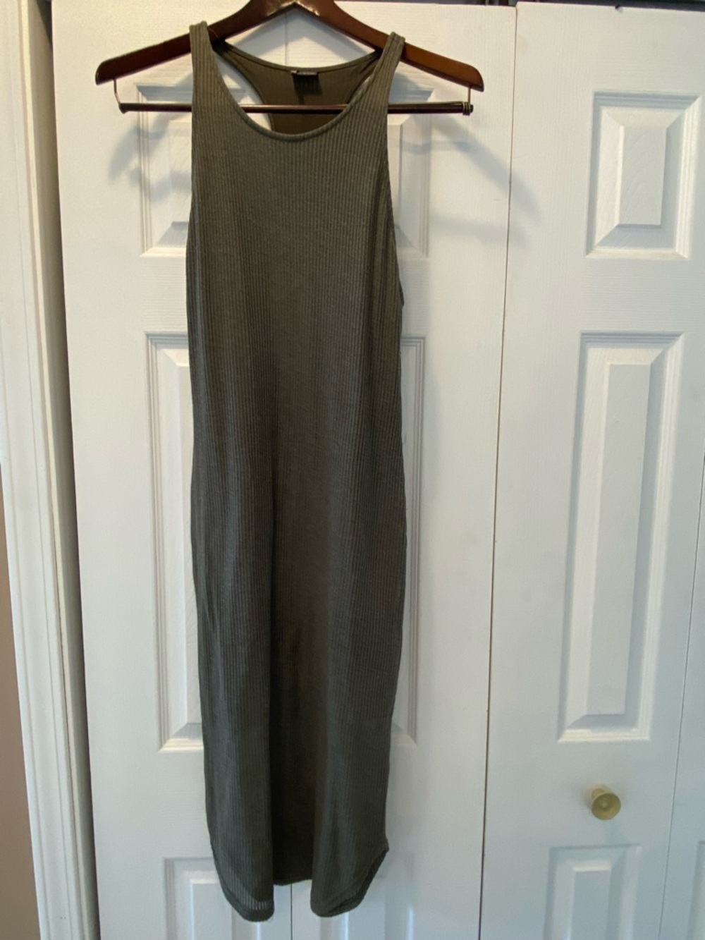 Sparkle & Fade Olive Green Ribbed Maxi Dress